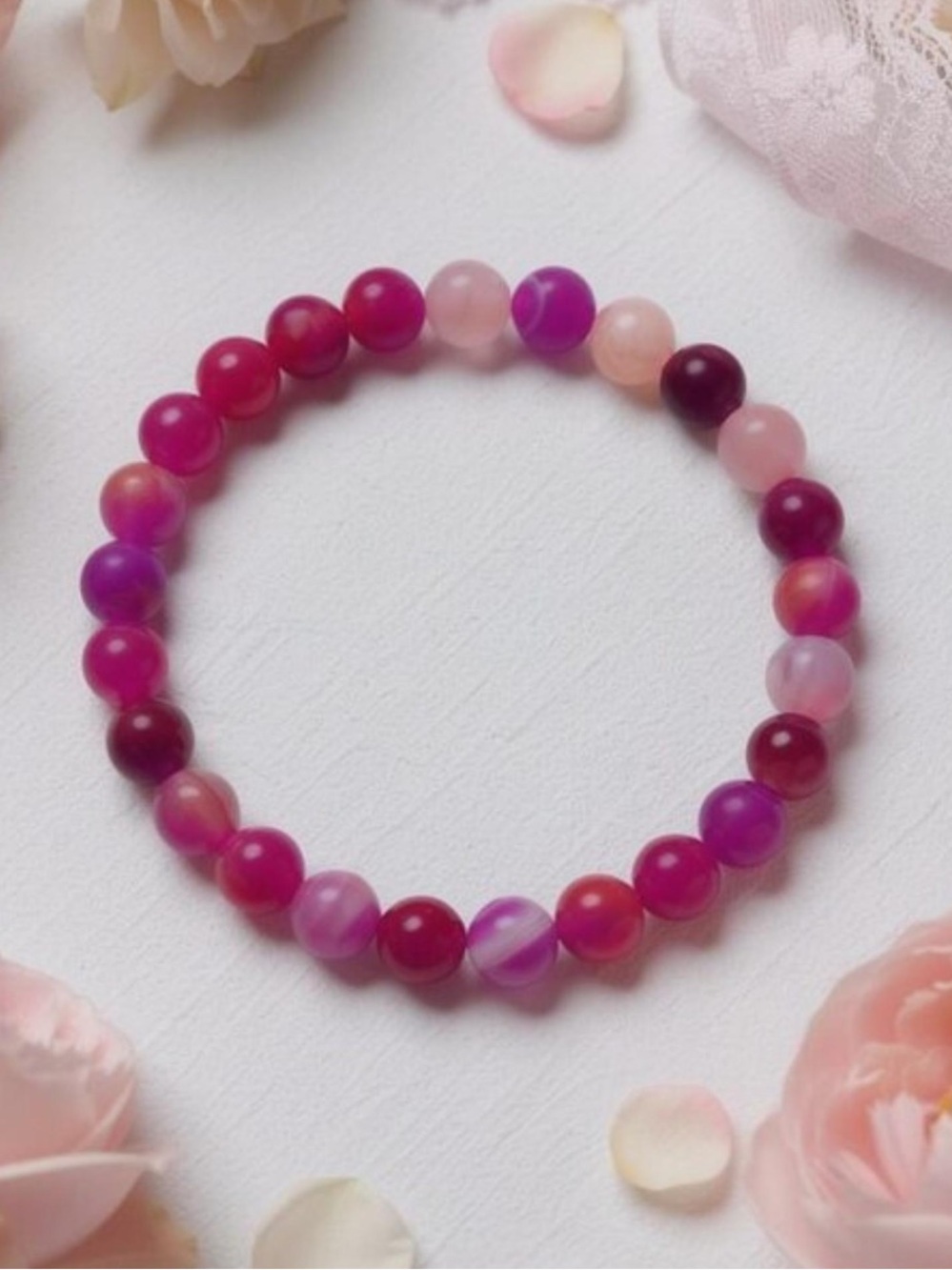 🆕New Pink Banded Agate Crystal Gemstone Bracelet 8mm